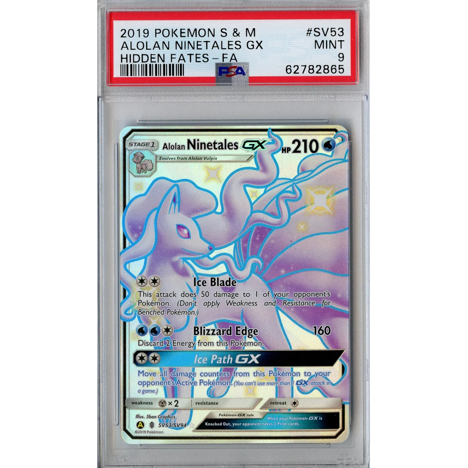 Alolan Ninetales GX (SV53/SV94) - Full Art - Hidden Fates [PSA 9]