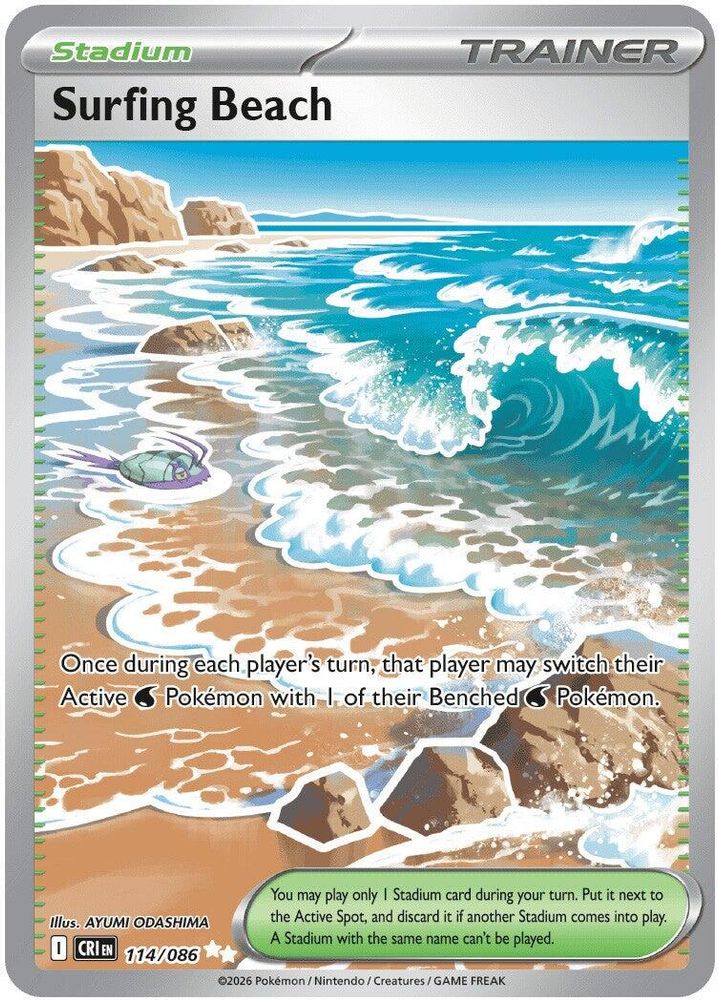 Surfing Beach (#114/086) (ME04: Chaos Rising) Near Mint Holofoil