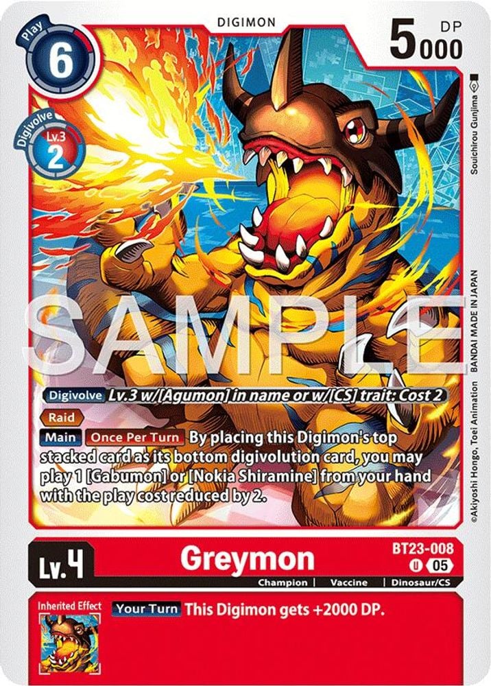 Greymon (#BT23-008 U) (Hackers' Slumber) Near Mint
