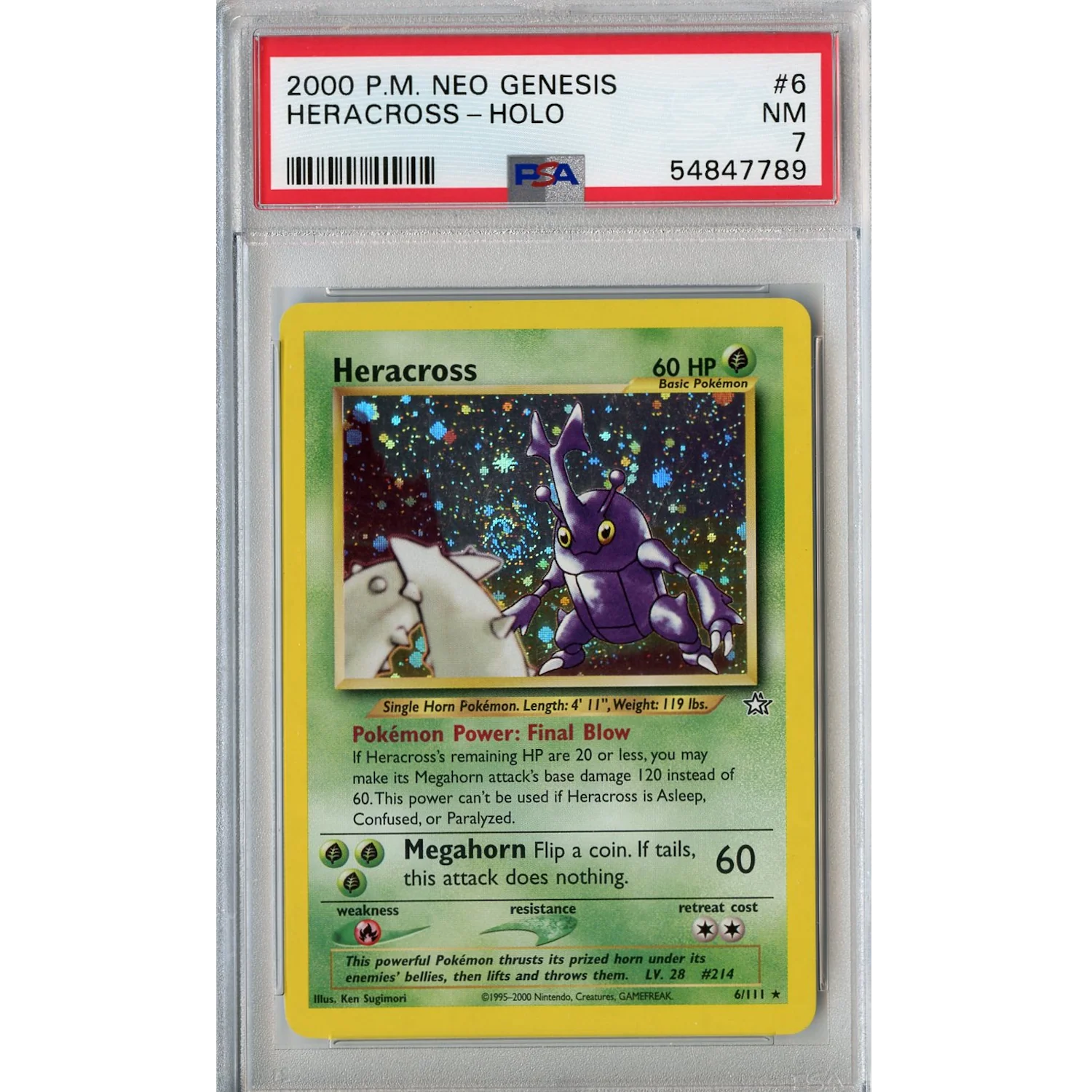 Heracross (6/111) - Holo Rare - Neo Genesis [PSA 7]