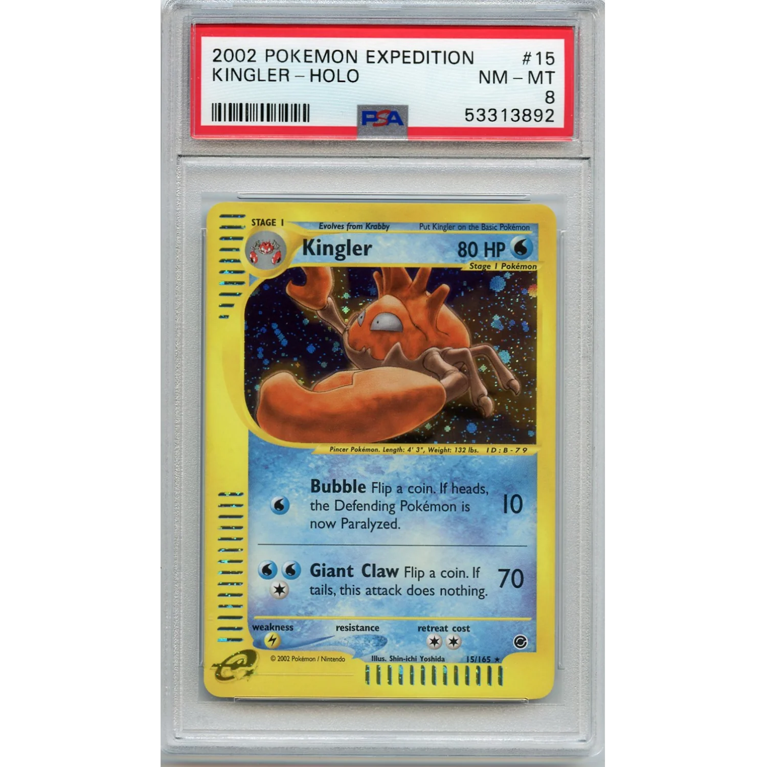 Kingler (15/165) - Holo Rare - Expedition [PSA 8]