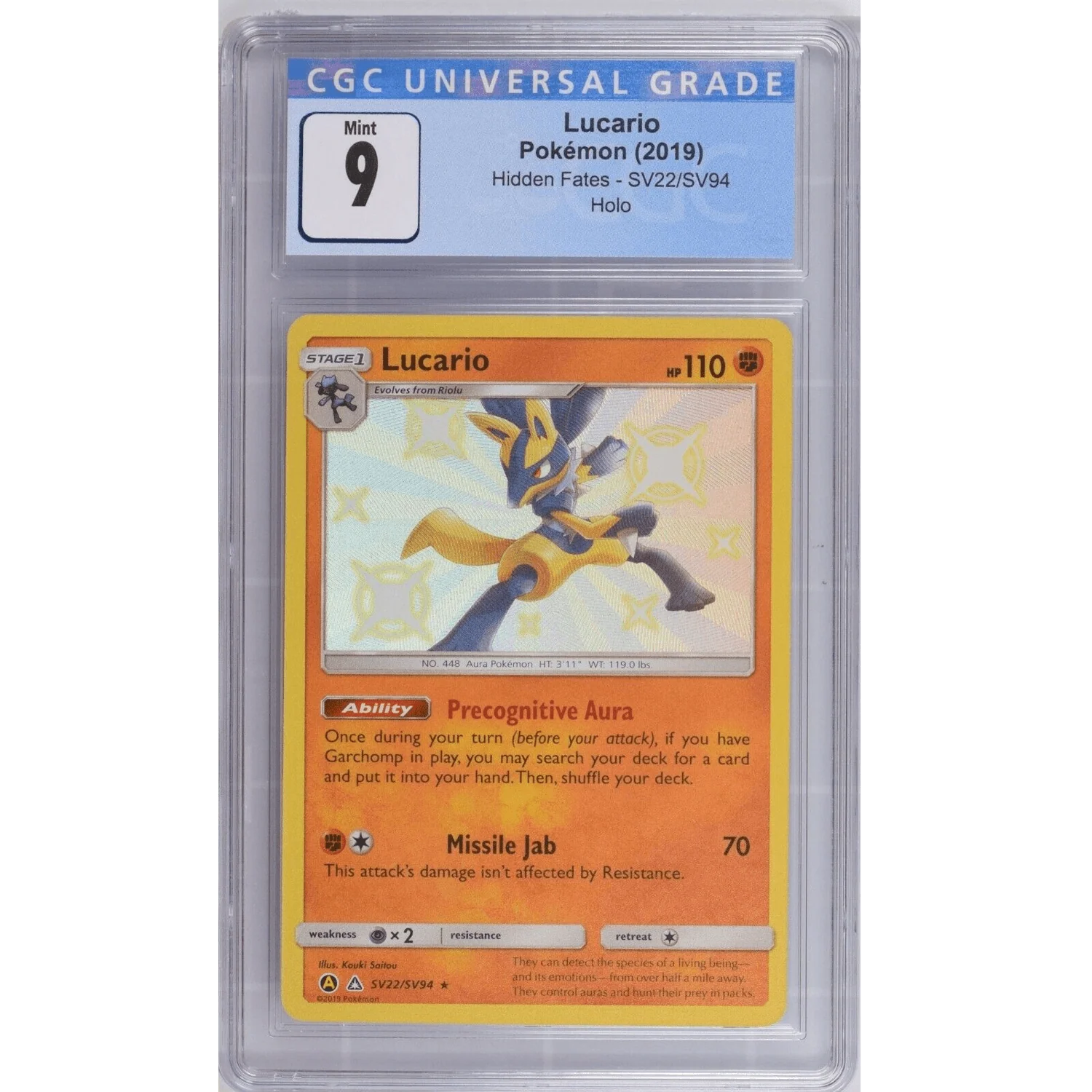 Lucario (SV22/SV94) - Holo Rare - Hidden Fates [CGC 9]