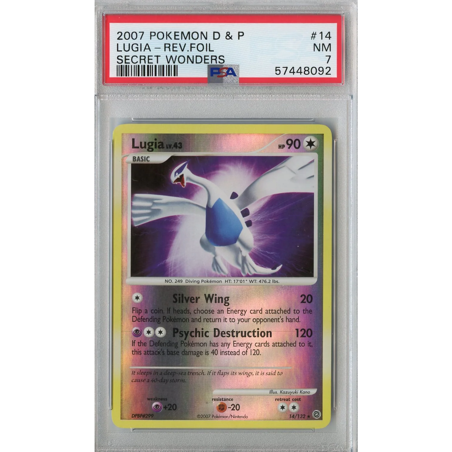 Lugia (14/132) - Reverse Holo Rare - Secret Wonders [PSA 7]