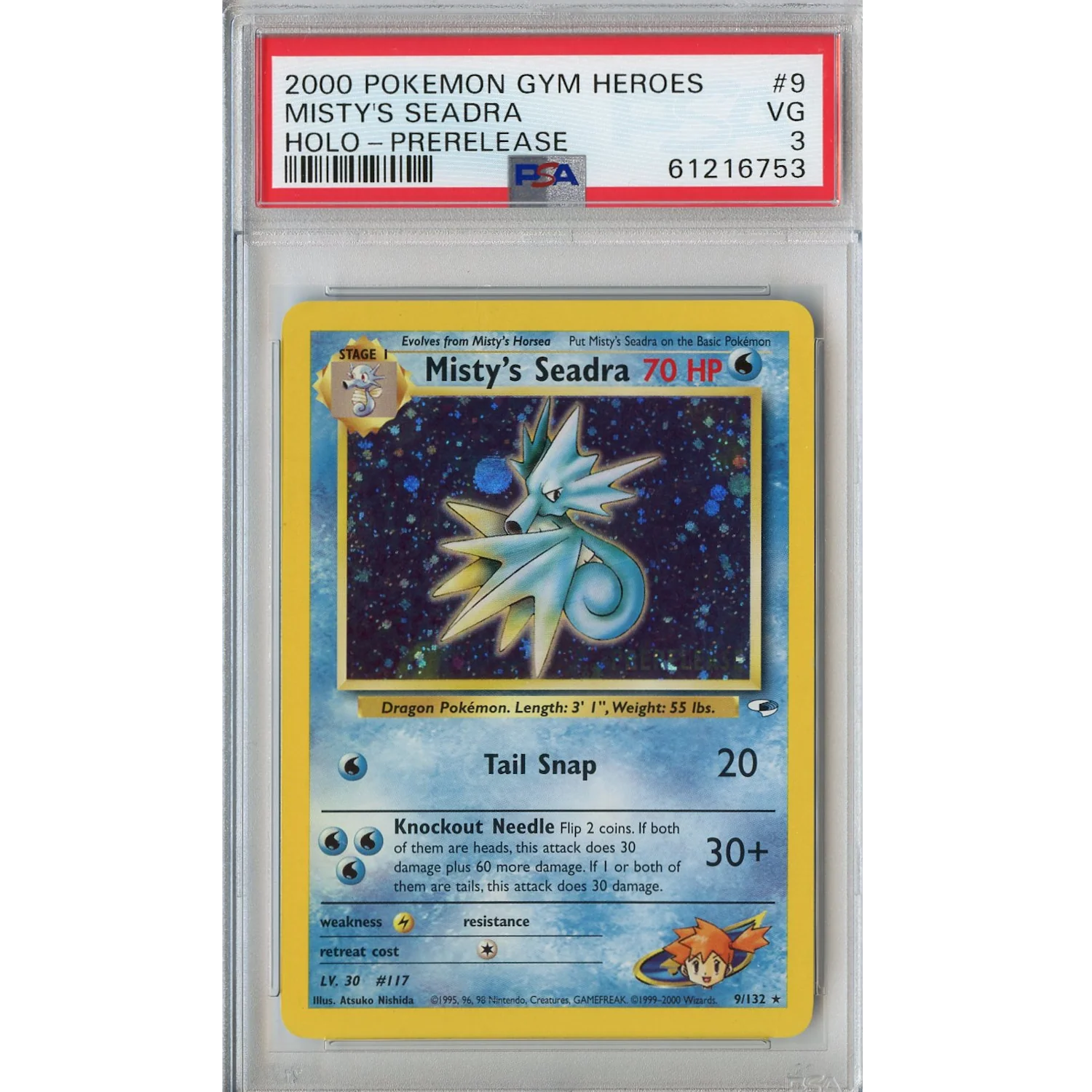 Misty's Seadra (9/132) - Holo Rare - Prerelease Promo [PSA 3]
