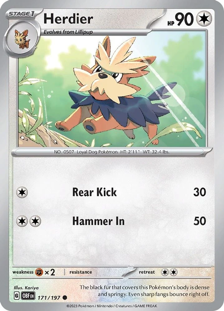 Herdier (#171/197) (SV03: Obsidian Flames) Near Mint Reverse Holofoil