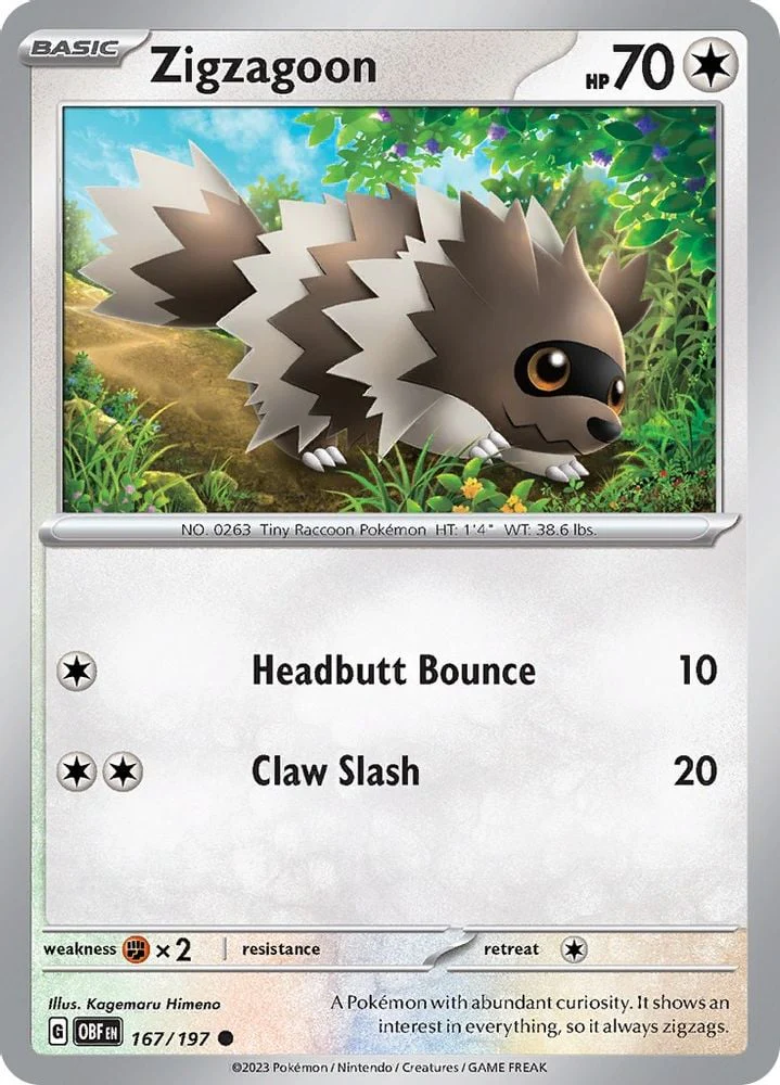 Zigzagoon (#167/197) (SV03: Obsidian Flames) Near Mint Reverse Holofoil