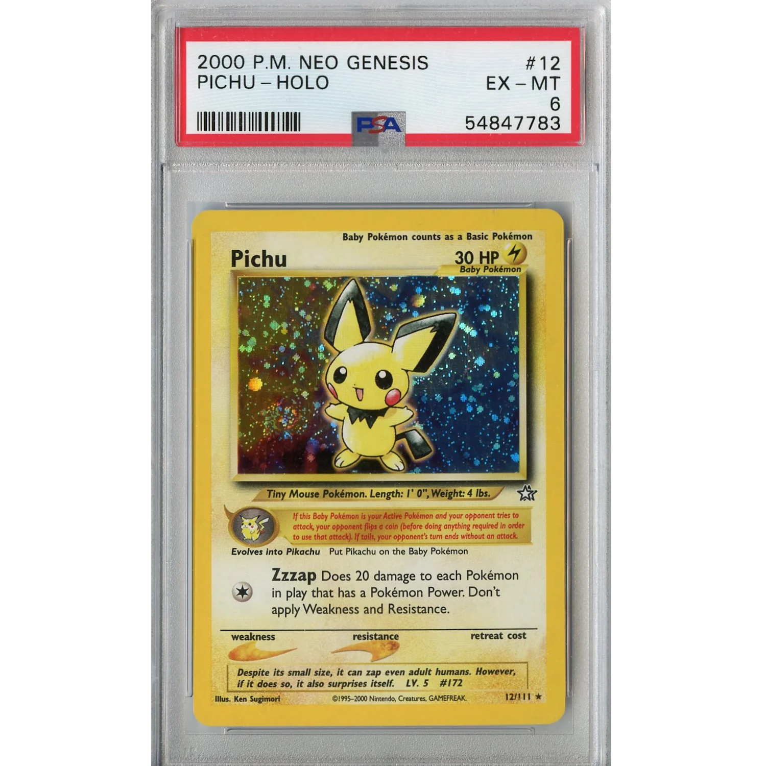 Pichu (12/111) - Holo Rare - Neo Genesis [PSA 6]