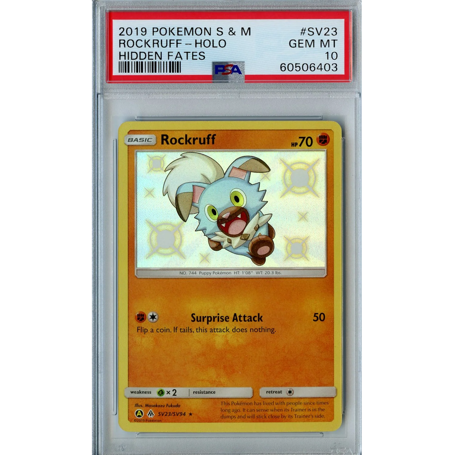 Rockruff (SV23/SV94) - Holo Rare - Hidden Fates [PSA 10]