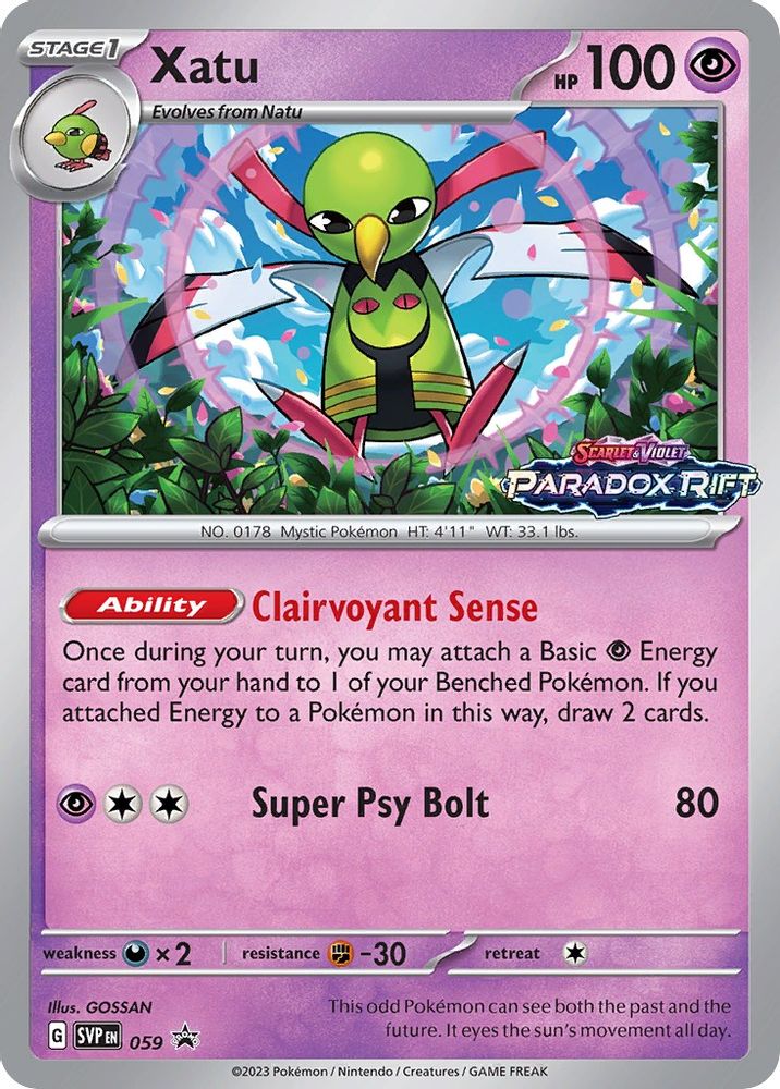 Xatu - 059 (Prerelease) (#059) (SV: Scarlet & Violet Promo Cards) Near Mint Holofoil